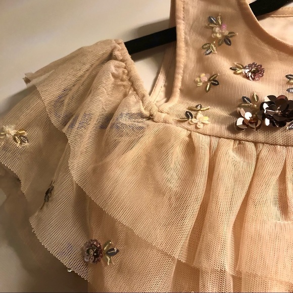 💜3/&30 Size 8 Peach Blush Cold Shoulder Sequinned Tulle Party Dress - Picture 2 of 8